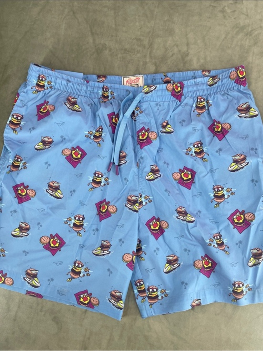 NWT RSVLTS 3X Light Blue Swim Trunks cheeseburger paradise hamburger